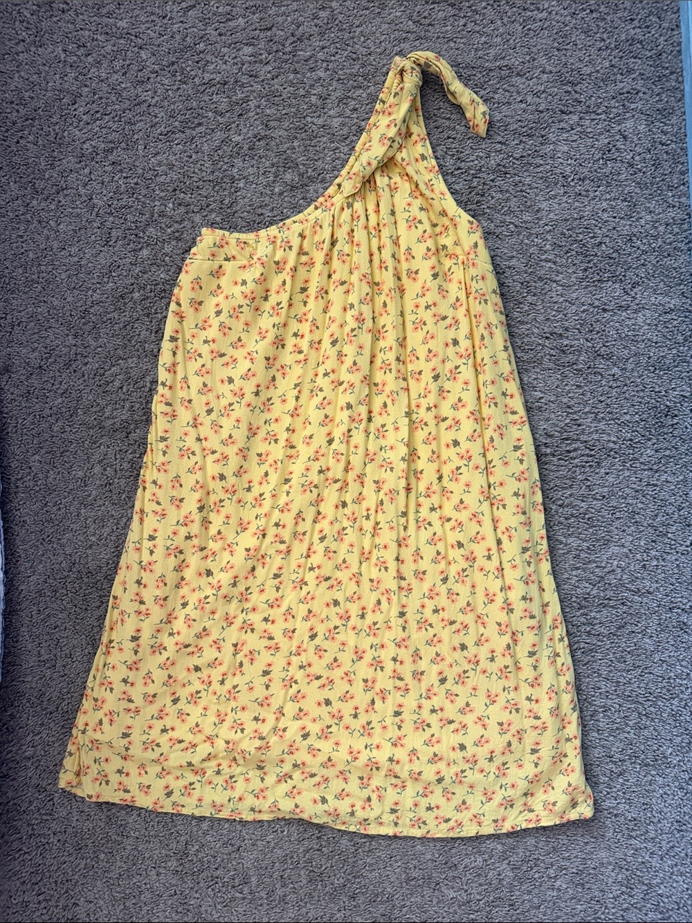 American Eagle Outfitters Yellow Floral One-Shoulder Tie Dress